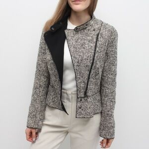 Akris Punto Tweed Pattern Biker Moto Blazer Jacket Zip Up Cropped